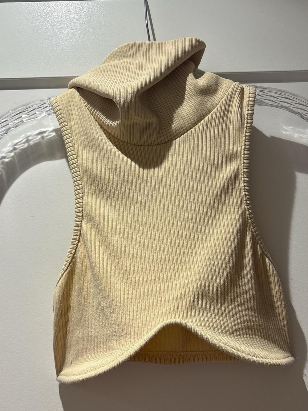 Sleeveless Turtleneck Sweater Crop Top in Cream